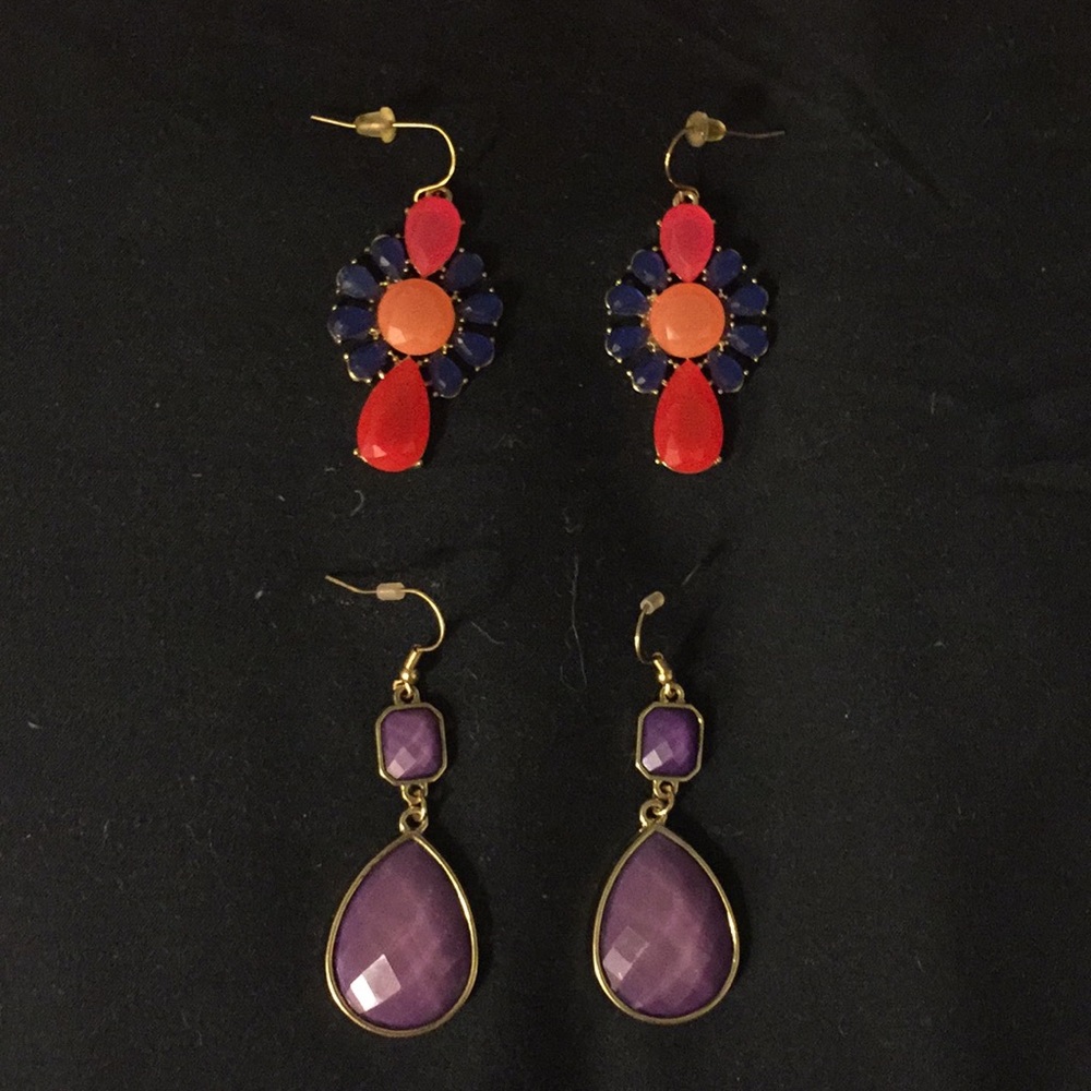 2-set of colorful dangley gemstone earrings